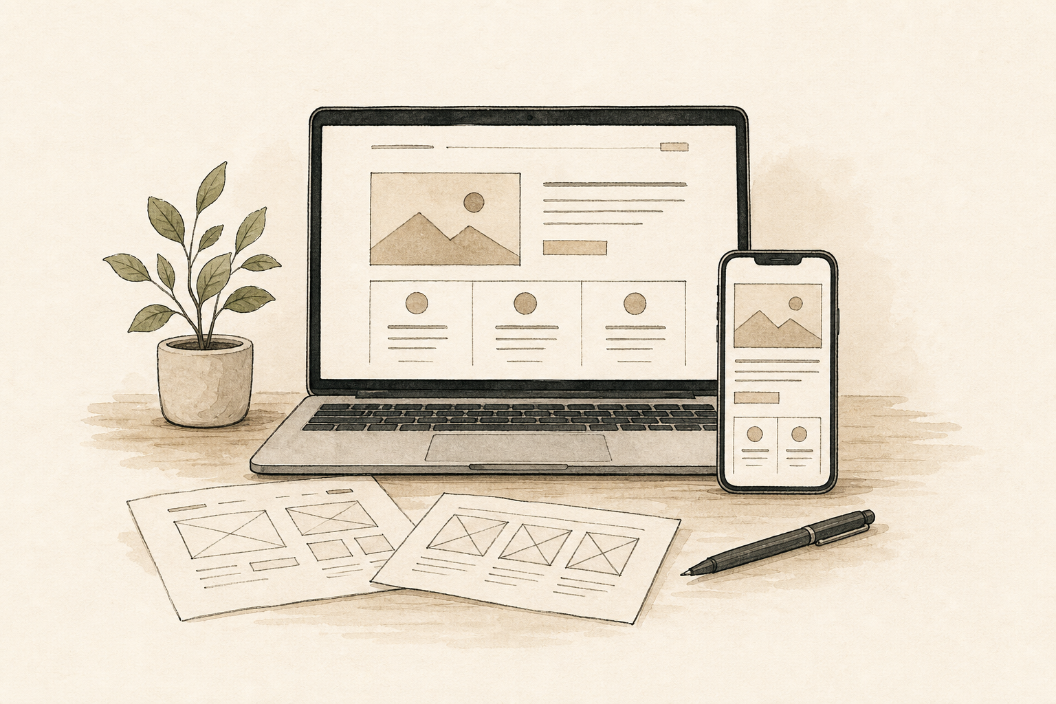 LPや自社サイト制作を表すWebデザインのイラスト